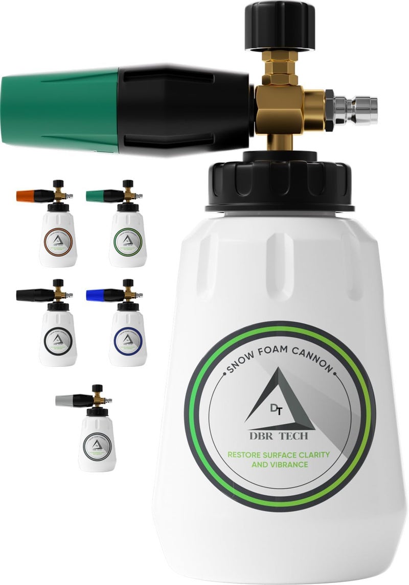 DBR Tech Foam Cannon for Pressure Washer, 1.1mm Orifice, 1000-4000 PSI, 1/4 Inch Quick Connector, Wide Neck and Adjustable Spray, Heavy Duty Car Snow Foam Blaster for Superior Foaming & Deep Clean, Green - Image 1